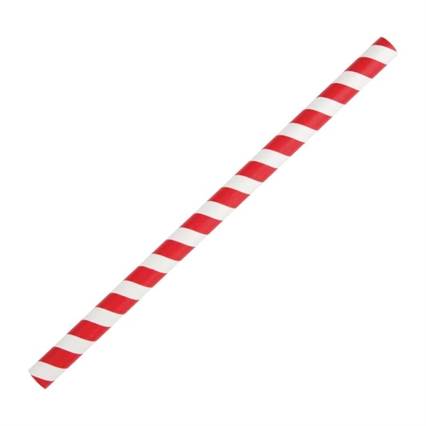 Fiesta Compostable Paper Smoothie Straws Red Stripes (250 Pack) fb147