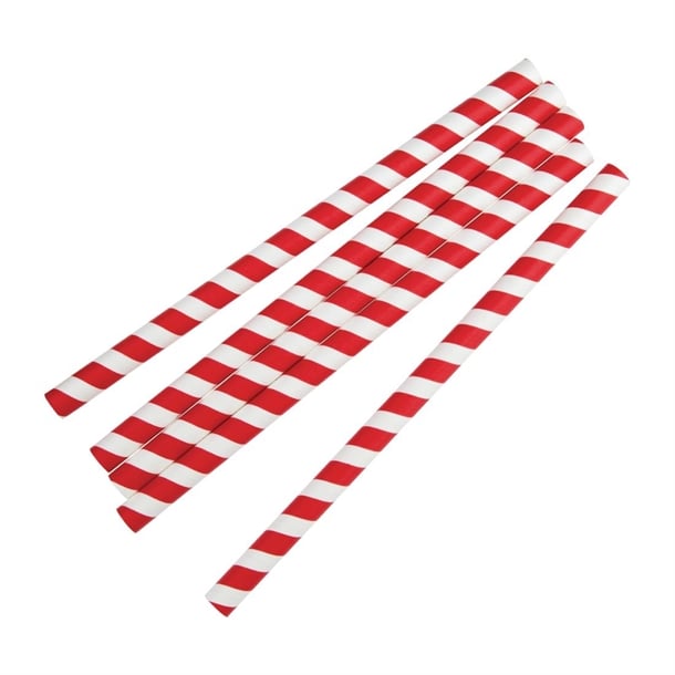 Fiesta Compostable Paper Smoothie Straws Red Stripes (250 Pack) fb147