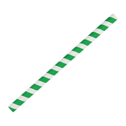 Fiesta Compostable Paper Smoothie Straws Green Stripes (250 Pack) fb148