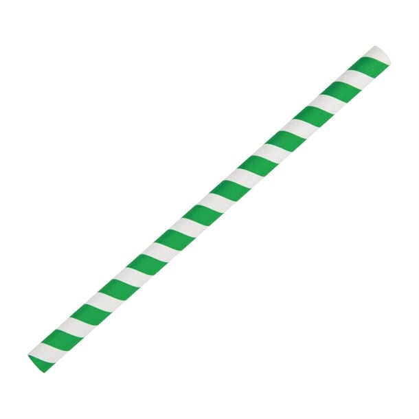 Fiesta Compostable Paper Smoothie Straws Green Stripes (250 Pack) fb148
