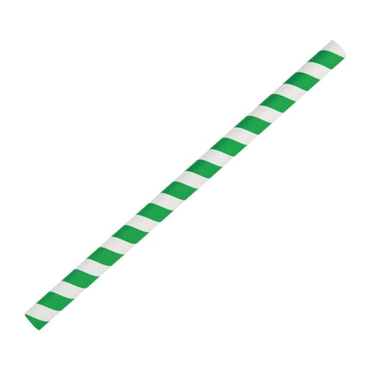 Fiesta Compostable Paper Smoothie Straws Green Stripes (250 Pack) fb148