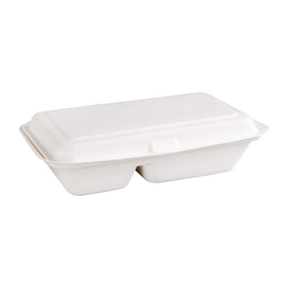 Fiesta Compostable Bagasse Hinged 2-Compartment Food Containers 253mm (200 Pack) fc524