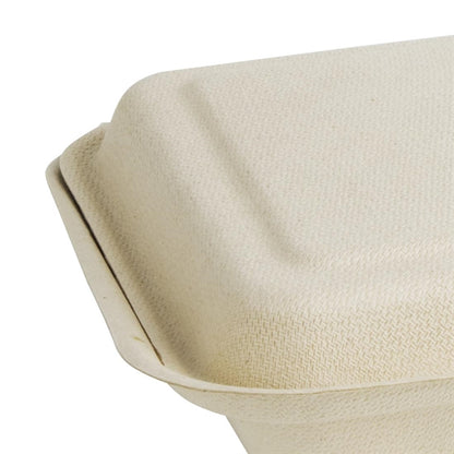 Fiesta Compostable Bagasse Two-Compartment Hinged Food Containers Natural Colour 253mm (200 Pack) fc541