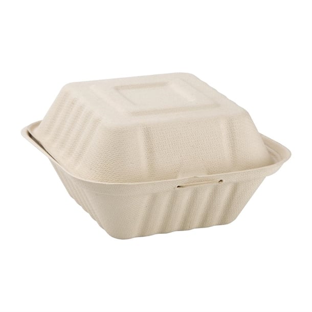 Fiesta Compostable Bagasse Burger Boxes Natural Colour 152mm (500 Pack) fc542