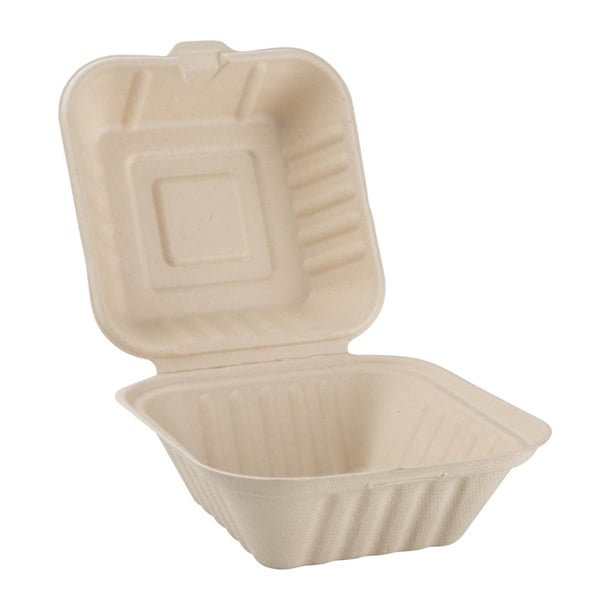 Fiesta Compostable Bagasse Burger Boxes Natural Colour 152mm (500 Pack) fc542