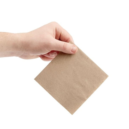Fiesta Recyclable Recycled Cocktail Napkin Kraft 24x24cm 2ply 1/4 Fold (4000 Pack) fe217