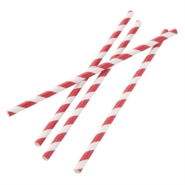 Fiesta Compostable Individually Wrapped Paper Straws Red Stripes (250 Pack) fp442