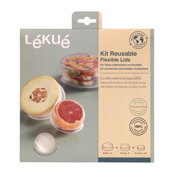 Lekue Reusable Flexible Lid 115mm + 150mm + 200mm (2 Pack) fs292