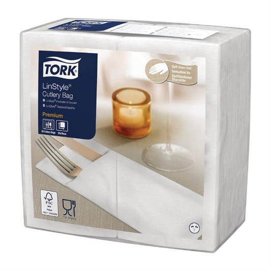 Tork LinStyle Cutlery Bag Napkins White (12 Pack) fs375