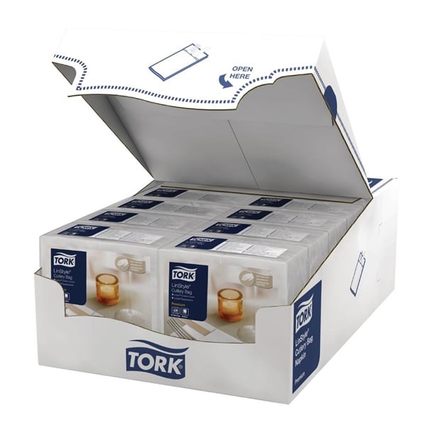 Tork LinStyle Cutlery Bag Napkins White (12 Pack) fs375