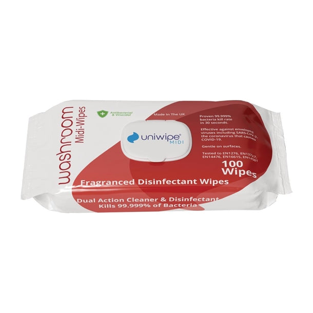 Uniwipe Washroom Sanitising Midi-Wipes (100 Pack) fs702