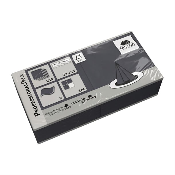 Fasana Lunch Napkin Black 33x33cm 2ply 1/4 Fold (1500 Pack) ft327