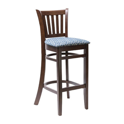 Manhattan Dark Walnut Bar Chair with Blue Diamond Padded Seat ft432