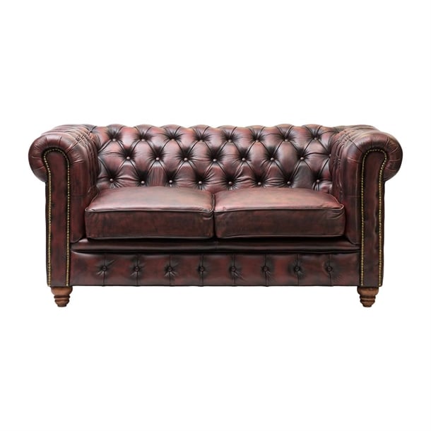 Chesterfield Leather Two-Seater Sofa Antique Red ft438