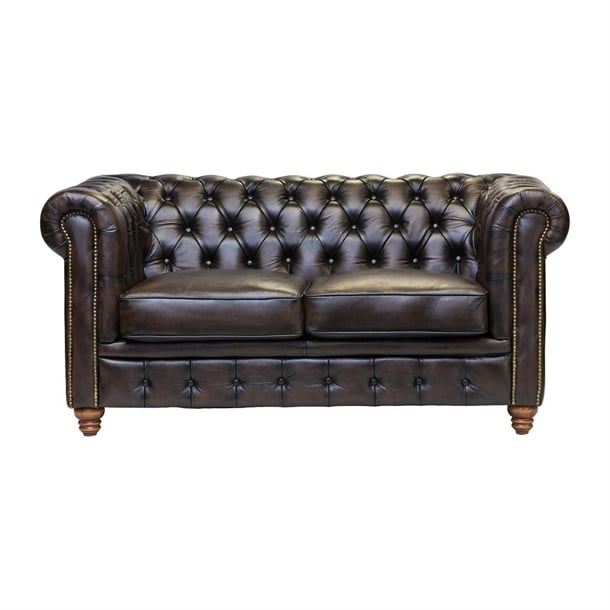 Chesterfield Leather Two-Seater Sofa Antique Brown ft439