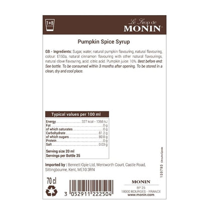 Monin Premium Pumpkin Spice Syrup 700ml fu446