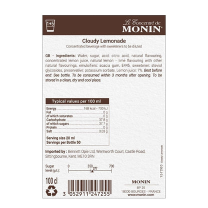 Monin Premium Cloudy Lemonade Concentrate 1Ltr fu454