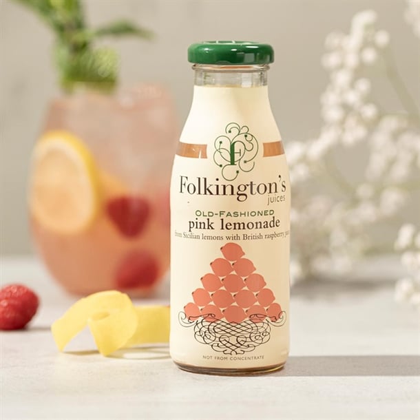 Folkington's Juices Pink Lemonade Glass Bottle 250ml (12 Pack) fu464