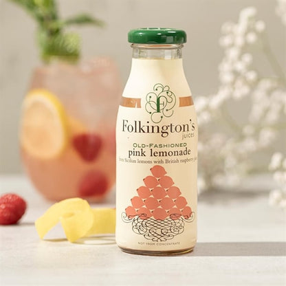 Folkington's Juices Pink Lemonade Glass Bottle 250ml (12 Pack) fu464