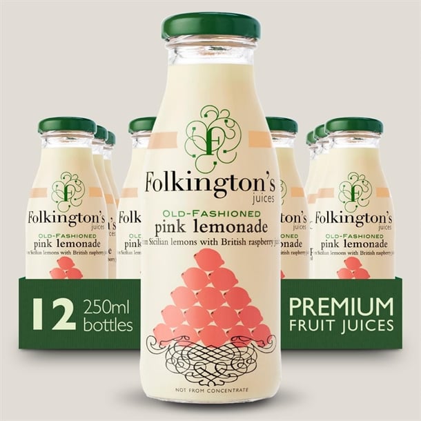 Folkington's Juices Pink Lemonade Glass Bottle 250ml (12 Pack) fu464