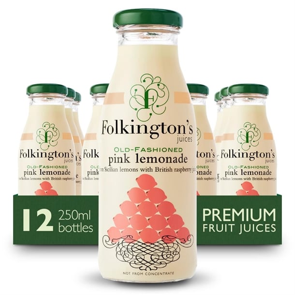 Folkington's Juices Pink Lemonade Glass Bottle 250ml (12 Pack) fu464