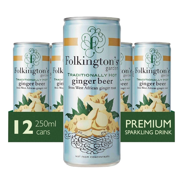 Folkington's Sparkling Drinks Ginger Beer Can 250ml (12 Pack) fu467