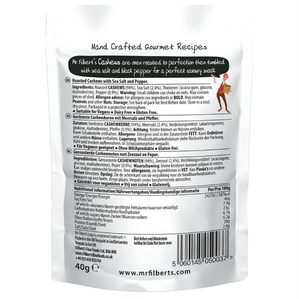 Mr Filbert's Salt & Pepper Cashews 40g (20 Pack) fu479