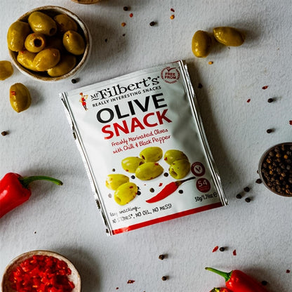Mr Filbert's Green Olives Chilli & Black Pepper 50g (12 Pack) fu482