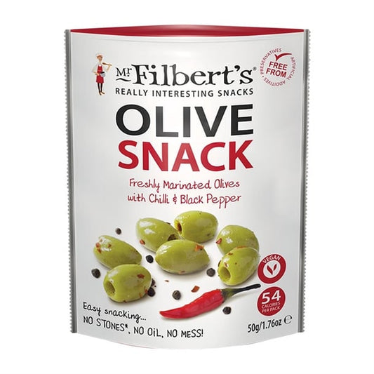 Mr Filbert's Green Olives Chilli & Black Pepper 50g (12 Pack) fu482