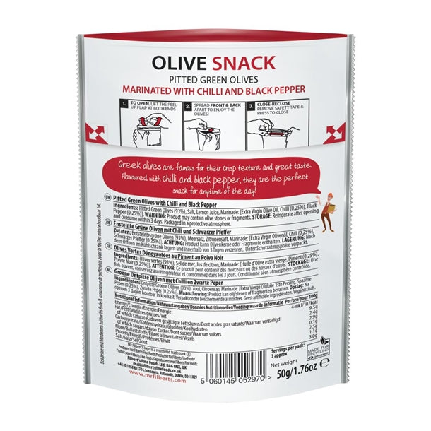 Mr Filbert's Green Olives Chilli & Black Pepper 50g (12 Pack) fu482