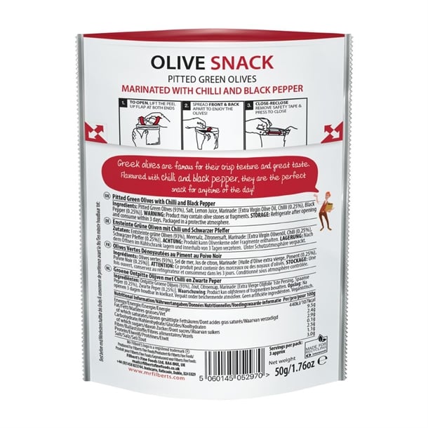 Mr Filbert's Green Olives Chilli & Black Pepper 50g (12 Pack) fu482