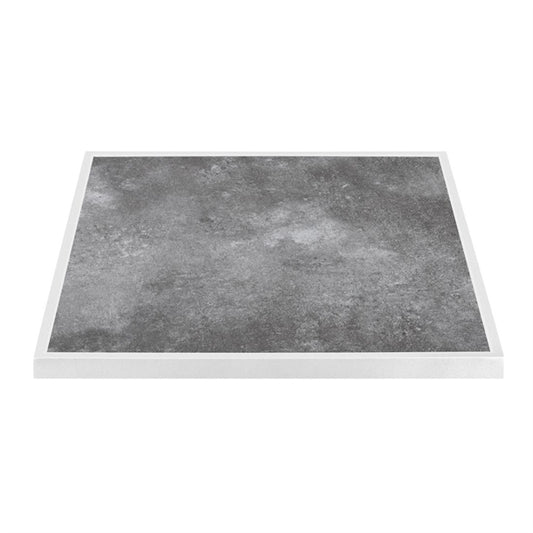 Bolero Dark Stone Effect Outdoor Tempered Glass Table Top White Trim - 700mm fu517