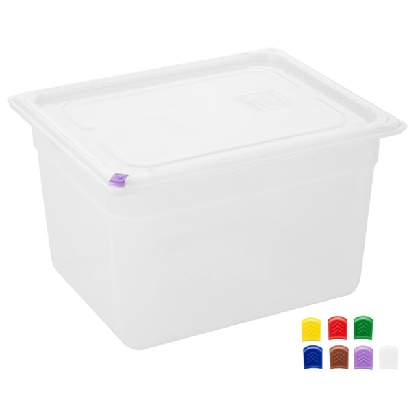 Hygiplas Click PP GN Container 1/2 with Lid & 7 Colour Clips 200mm 11.7Ltr (4 Pack) fz091