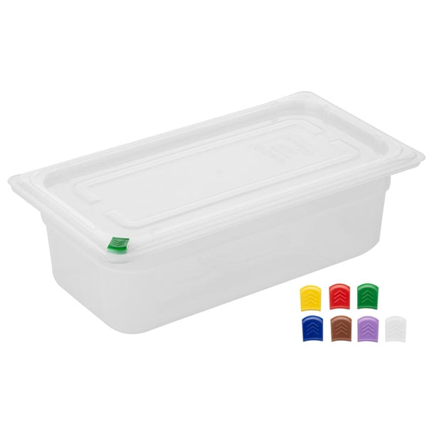 Hygiplas Click PP GN Container 1/3 with Lid & 7 Colour Clips 100mm 3.6Ltr (4 Pack) fz092