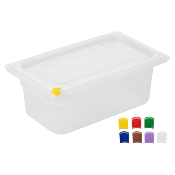 Hygiplas Click PP GN Container 1/4 with Lid & 7 Colour Clips 100mm 2.5Ltr (4 Pack) fz095