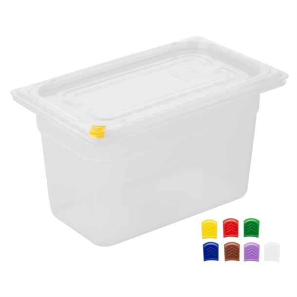 Hygiplas Click PP GN Container 1/4 with Lid & 7 Colour Clips 150mm 3.7Ltr (4 Pack) fz096