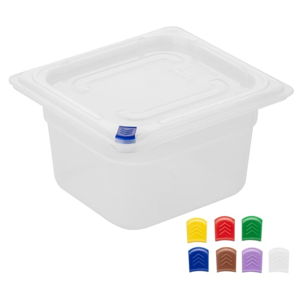 Hygiplas Click PP GN Container 1/6 with Lid & 7 Colour Clips 100mm 1.5Ltr (4 Pack) fz097