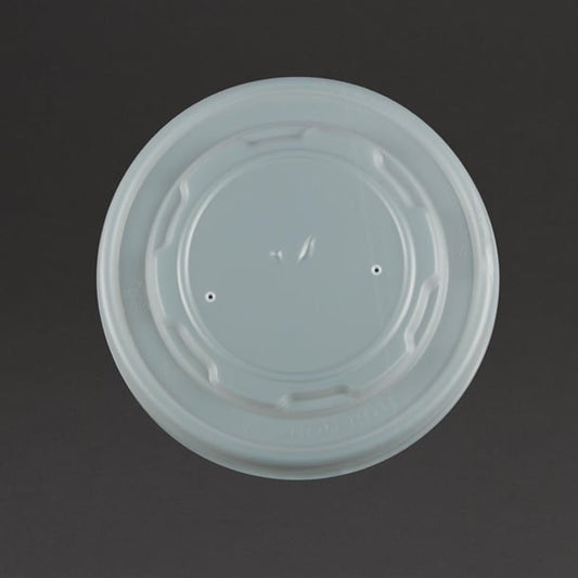 Vegware Compostable Hot Food Pot Flat Lids 350ml / 12oz and 455ml / 16oz (500 Pack) gf048