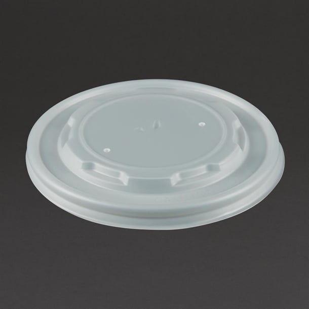 Vegware Compostable Hot Food Pot Flat Lids 350ml / 12oz and 455ml / 16oz (500 Pack) gf048