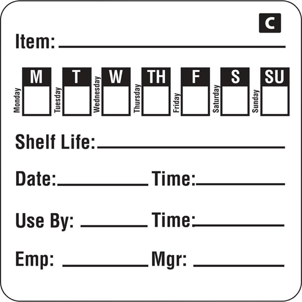 Hygiplas Freezable Day of the Week Labels (500 Pack) gf049