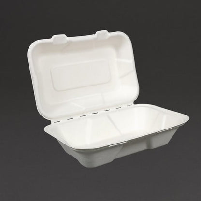 Vegware Compostable Bagasse Clamshell Hinged Meal Boxes 228mm gh026