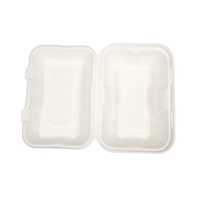 Vegware Compostable Bagasse Clamshell Hinged Meal Boxes 228mm gh026