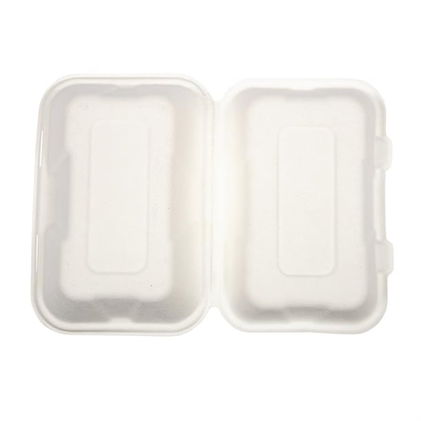 Vegware Compostable Bagasse Clamshell Hinged Meal Boxes 228mm gh026