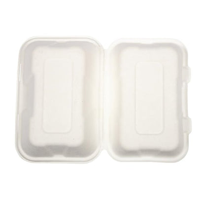 Vegware Compostable Bagasse Clamshell Hinged Meal Boxes 228mm gh026
