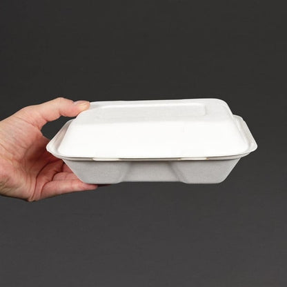 Vegware Compostable Bagasse Clamshell Hinged Meal Boxes 228mm gh026