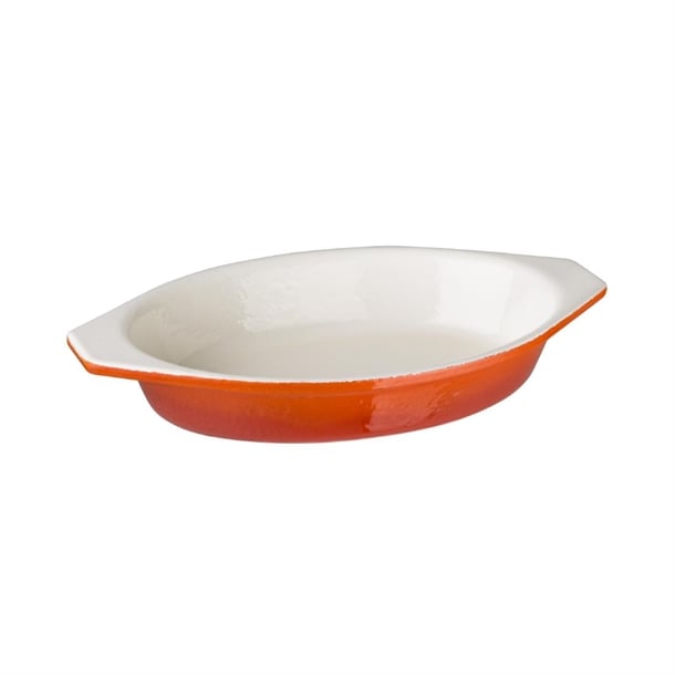 Vogue Oval Cast Iron Gratin Dish Orange 650ml gh318