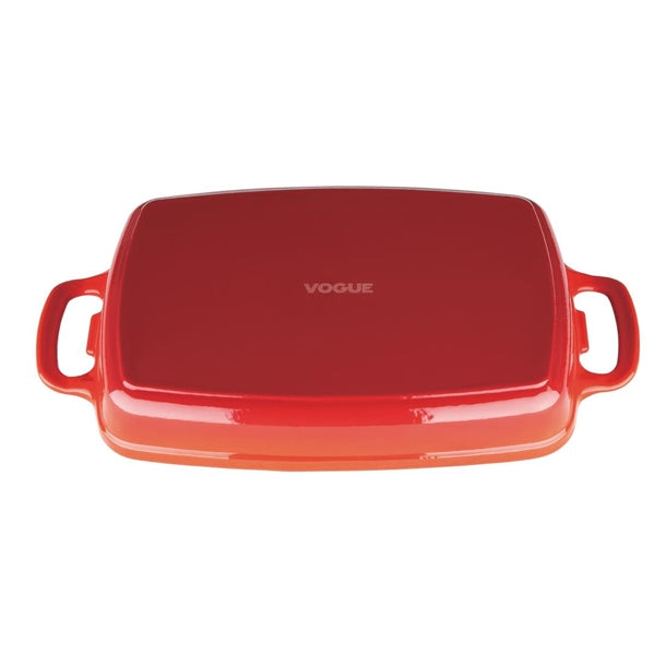 Vogue Rectangular Cast Iron Dish Red 2.8Ltr gh320