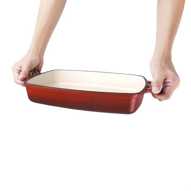Vogue Rectangular Cast Iron Dish Red 2.8Ltr gh320