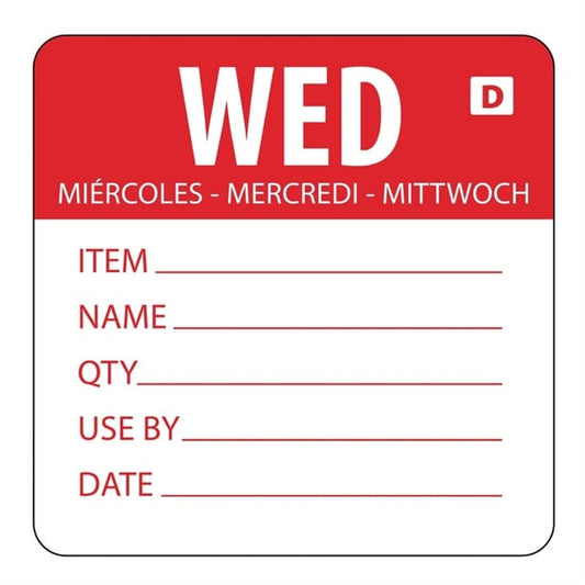 Hygiplas Dissolvable Day of the Week Labels Wednesday (250 Pack) gh353