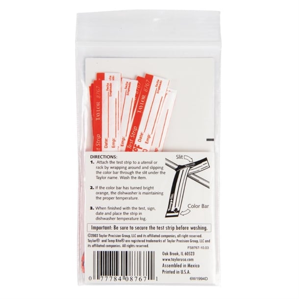 Dishwasher Temperature Test Strip (25 Pack) gj059